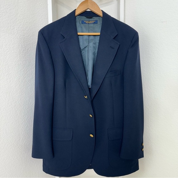Vintage 70s Brooks Brothers Brooksgate Navy Blue Sport Coat Blazer Size 43 R